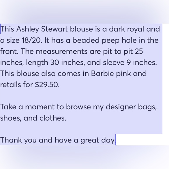 🆕 ASHLEY STEWART ROYAL BLOUSE (18/20) - Picture 5 of 5